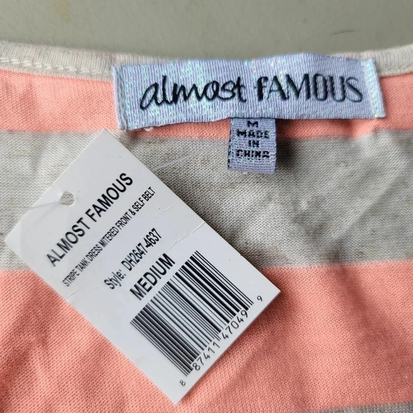 NWT Almost Famous Neon Orange Gray Stiped Chevron Tank Maxi Dress Linen sz M - Picture 6 of 12